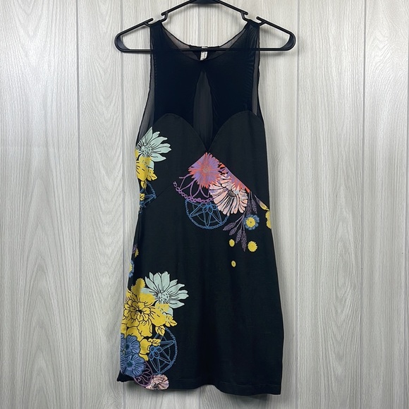Free People Dresses & Skirts - Free People Y2K Foral Bodycon Dress Small Mini Mesh Sleeveless Ikebana Backless